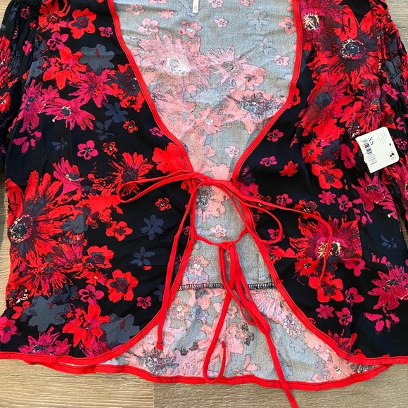 Free People Venice Tie Front Floral Boho Cardigan Top - Picture 3 of 12
